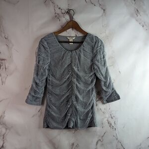 Sundance Shirt Womens Medium Tulle Overlay Ruched Lined Women Gray Half Sleeve